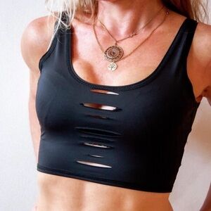 Teeki Black laser cut mermaid tank Sports Bra Crop Top XS